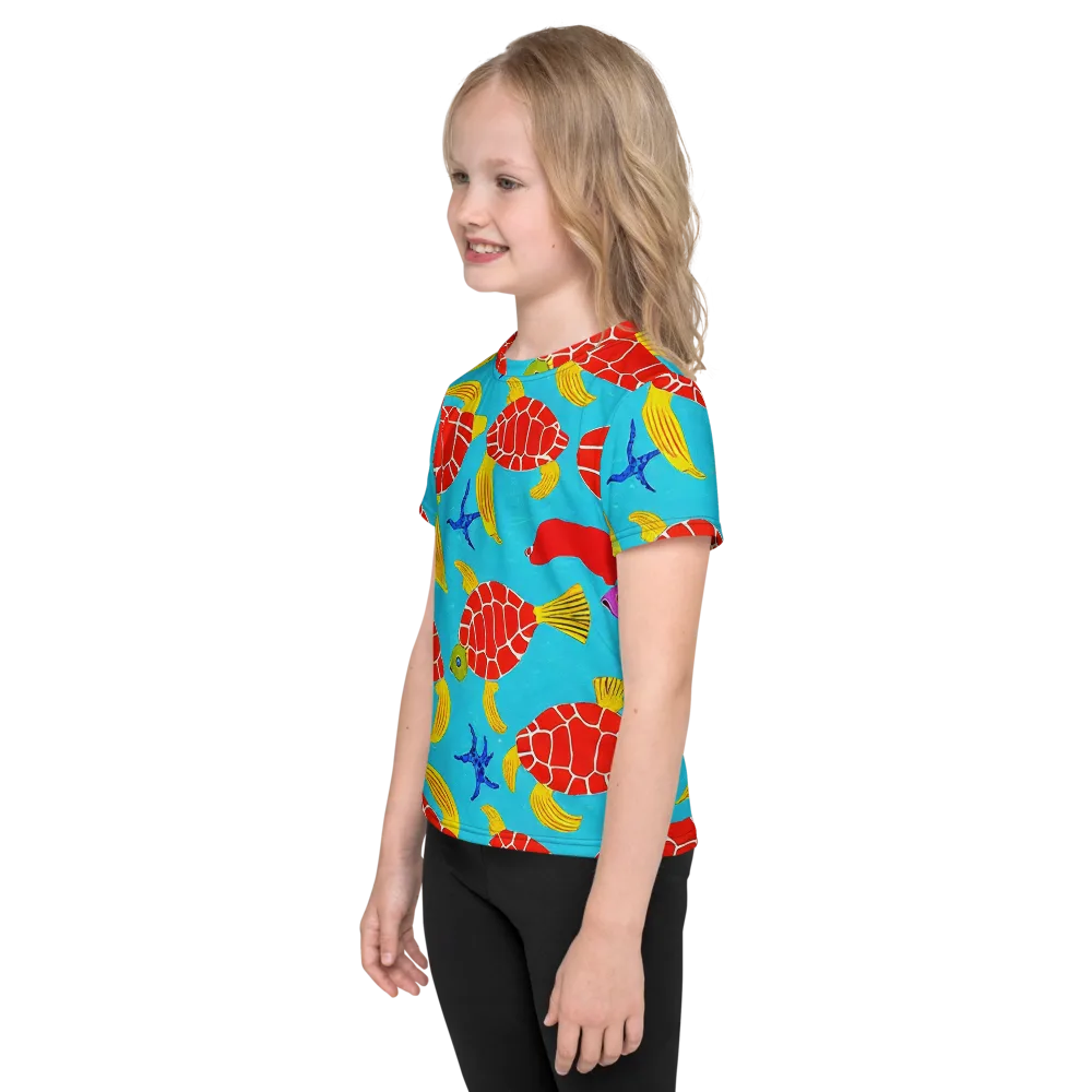 Red Shell Reverie on Kids Crew Neck T-Shirt — Left