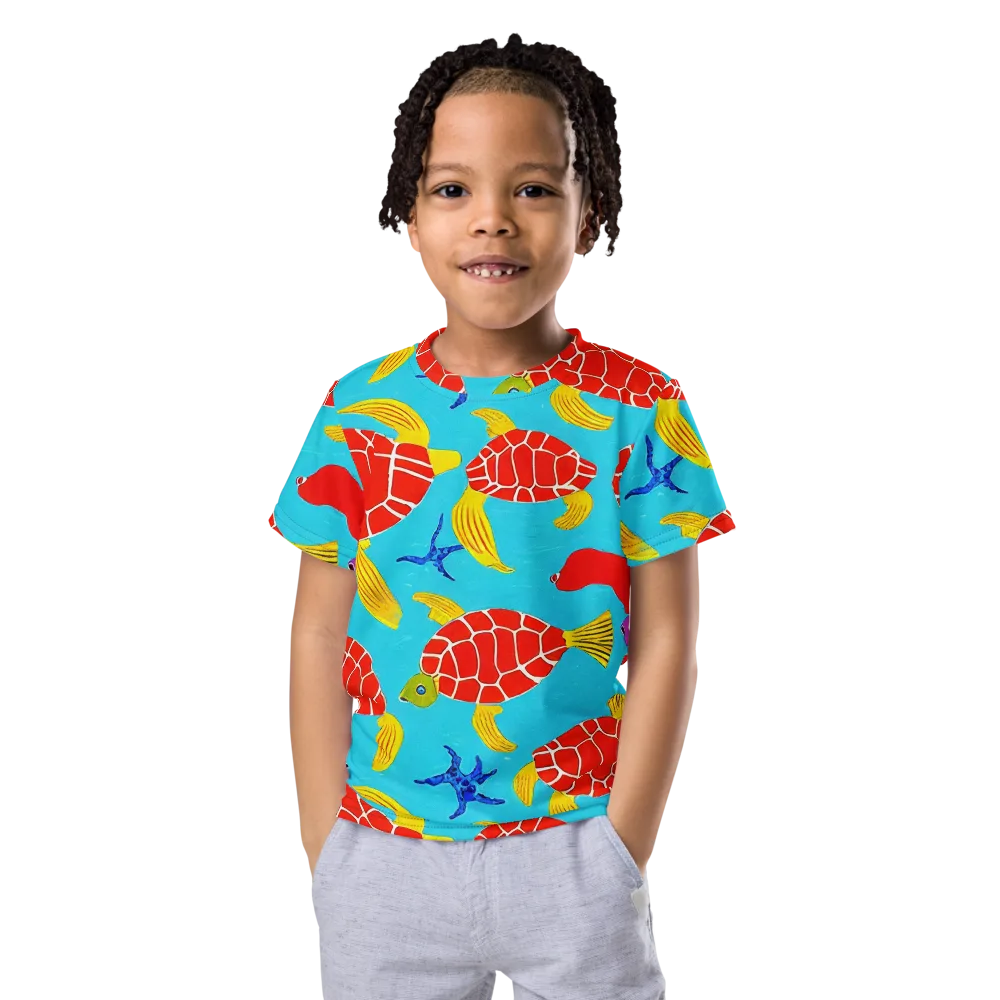 Red Shell Reverie on Kids Crew Neck T-Shirt — Front