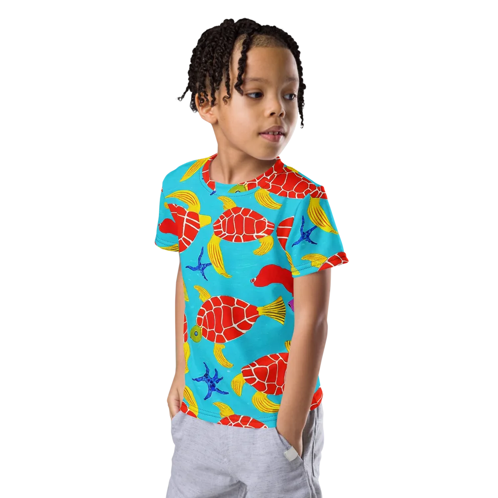 Red Shell Reverie on Kids Crew Neck T-Shirt — Left Front
