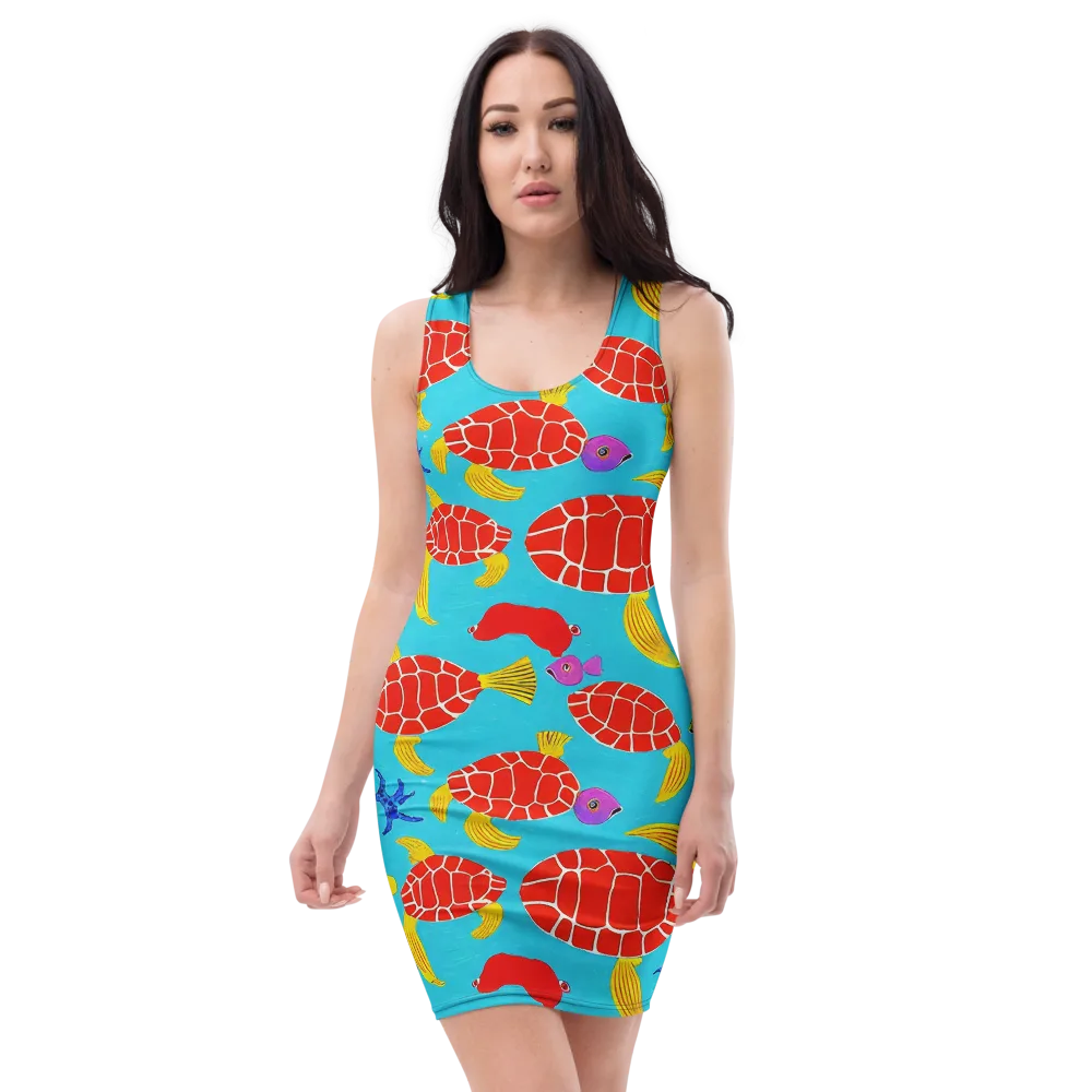 Red Shell Reverie on Bodycon Dress — Front