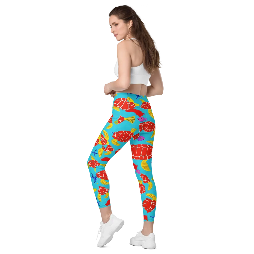 Red Shell Reverie on Leggings with Pockets — Left Back
