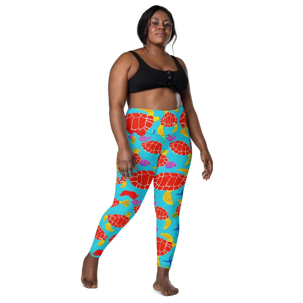 Red Shell Reverie on Leggings with Pockets — Front