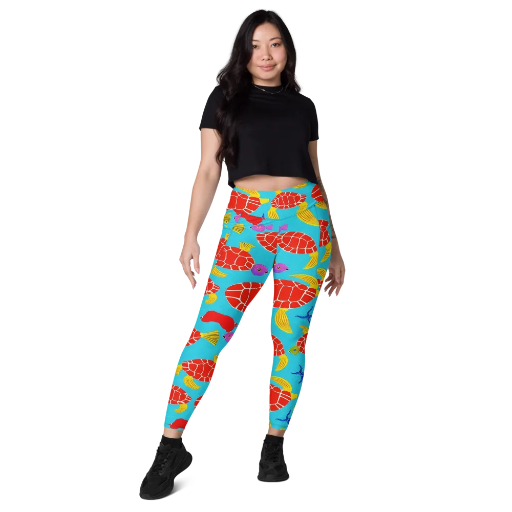 Red Shell Reverie on Leggings with Pockets — Front