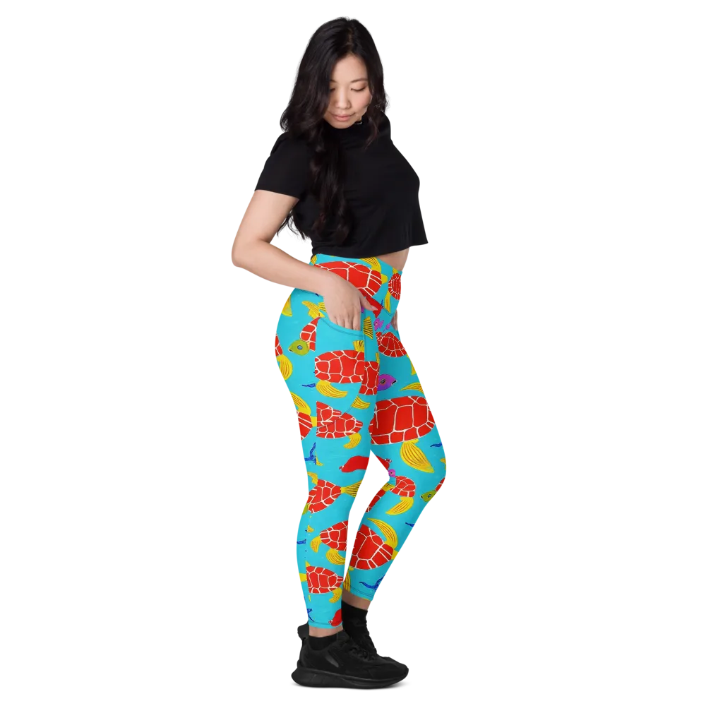 Red Shell Reverie on Leggings with Pockets — Right