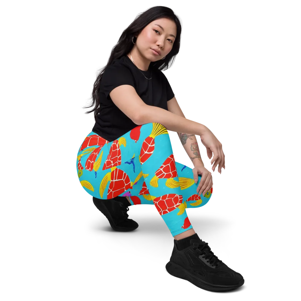 Red Shell Reverie on Leggings with Pockets — Right Front