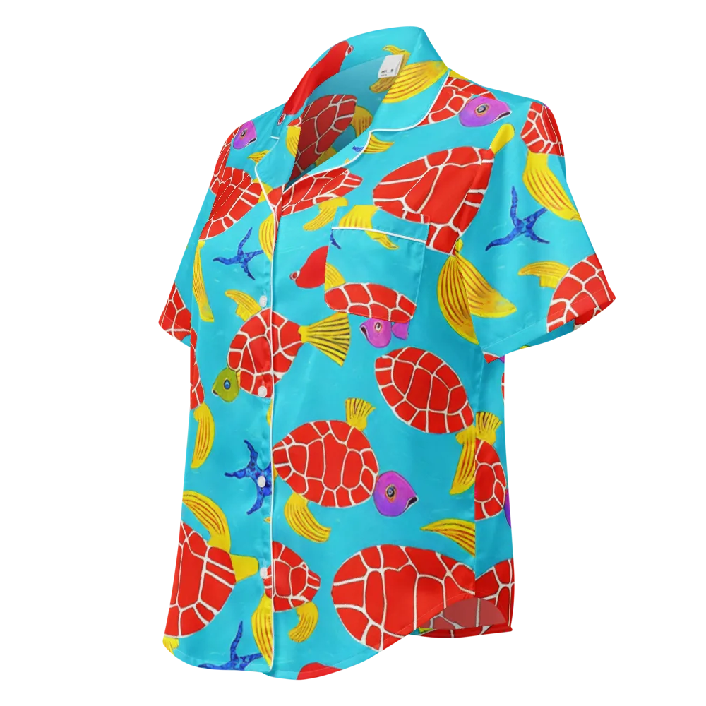 Red Shell Reverie on Women's Short Sleeve Pajama Top — Left Front