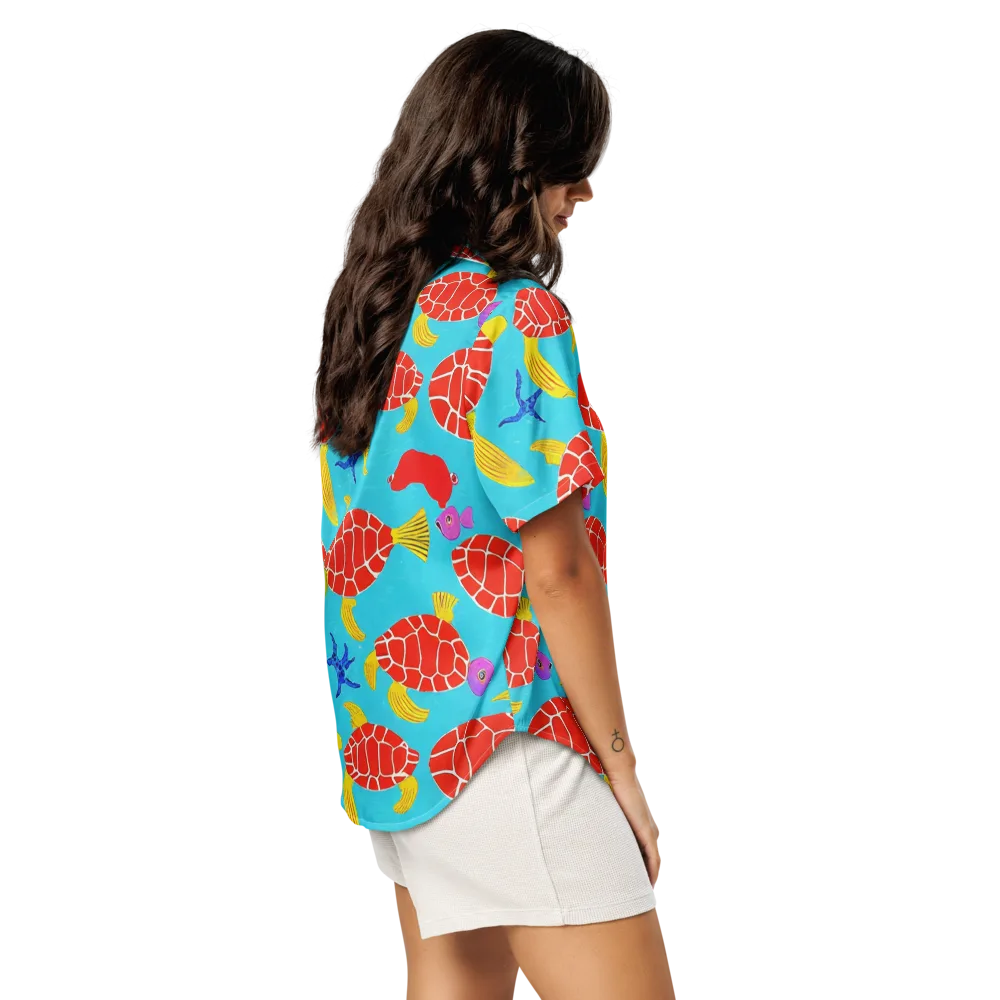 Red Shell Reverie on Women's Short Sleeve Pajama Top — Right Back