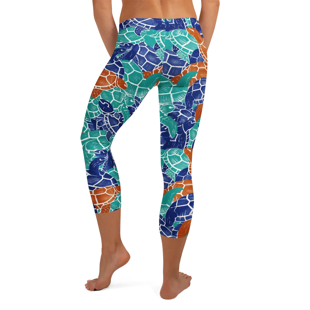 Indigo Shells on Capri Leggings — Back