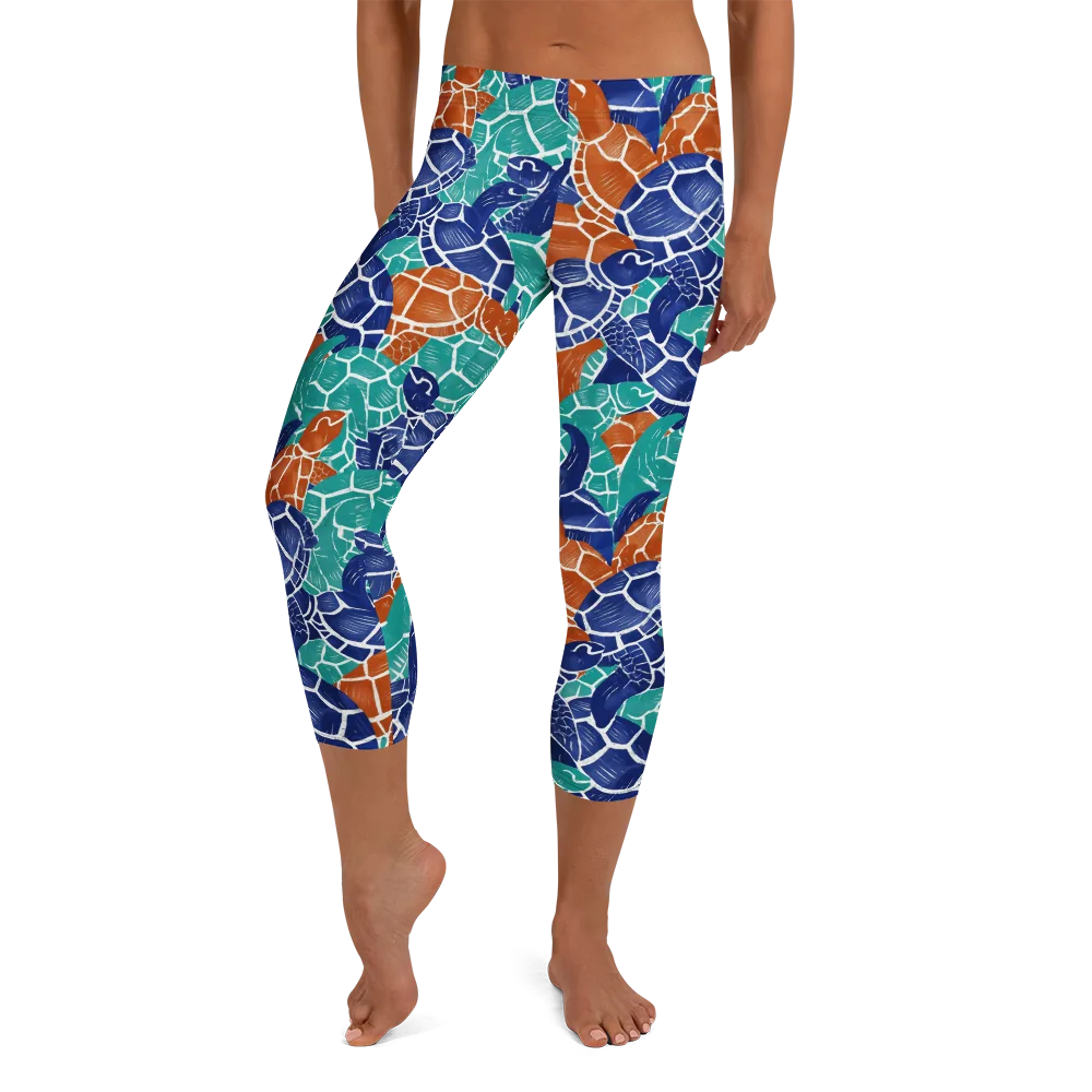 Indigo Shells on Capri Leggings — Front