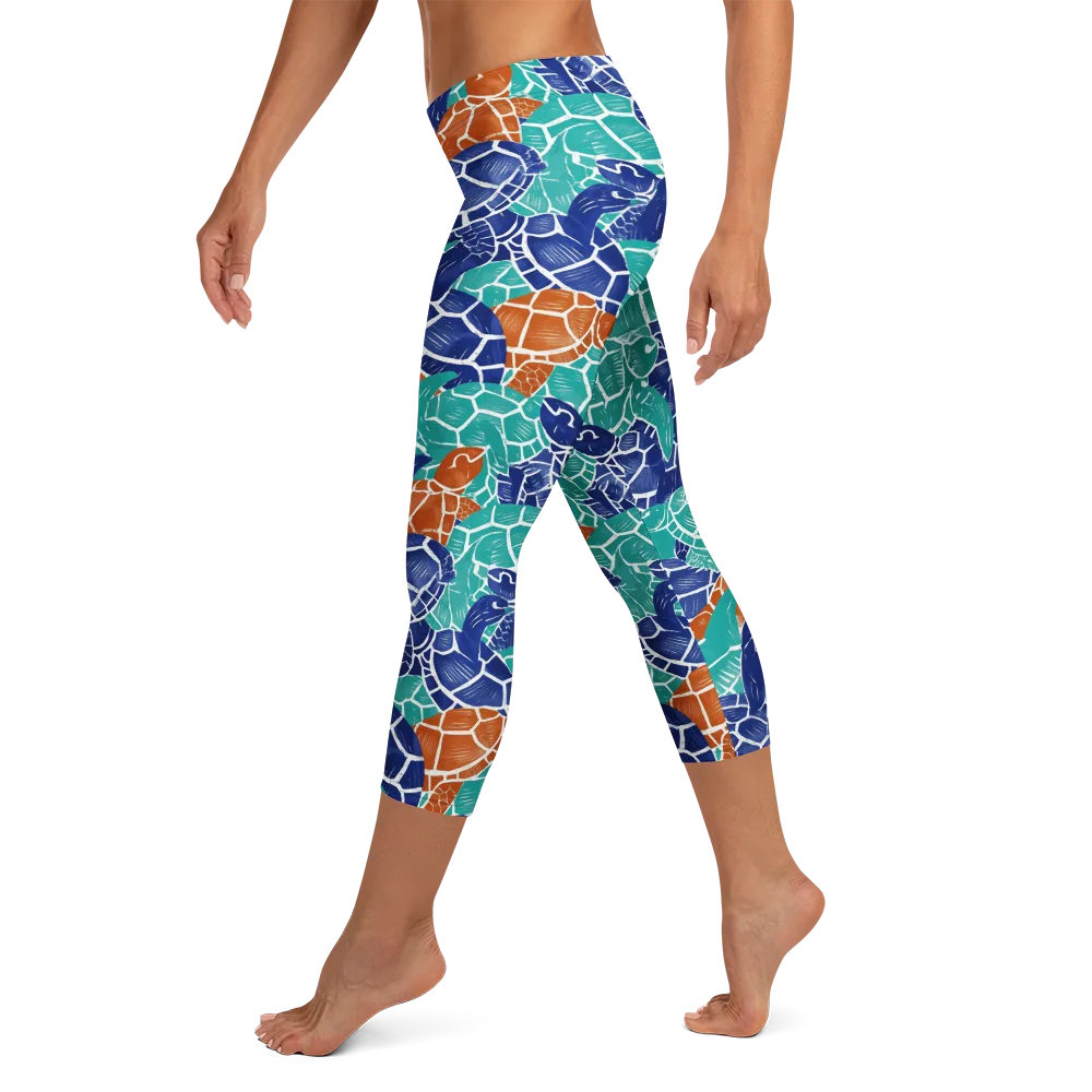 Indigo Shells on Capri Leggings — Left