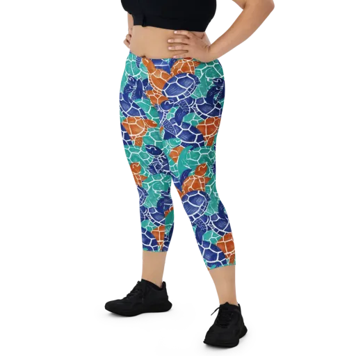 Indigo Shells on a Capri Leggings