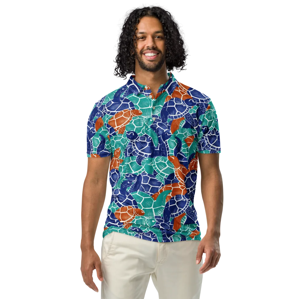 Indigo Shells on Men's Slim Fit Polo Shirt — Front