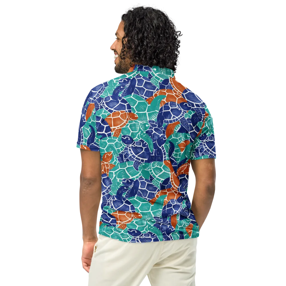 Indigo Shells on Men's Slim Fit Polo Shirt — Back