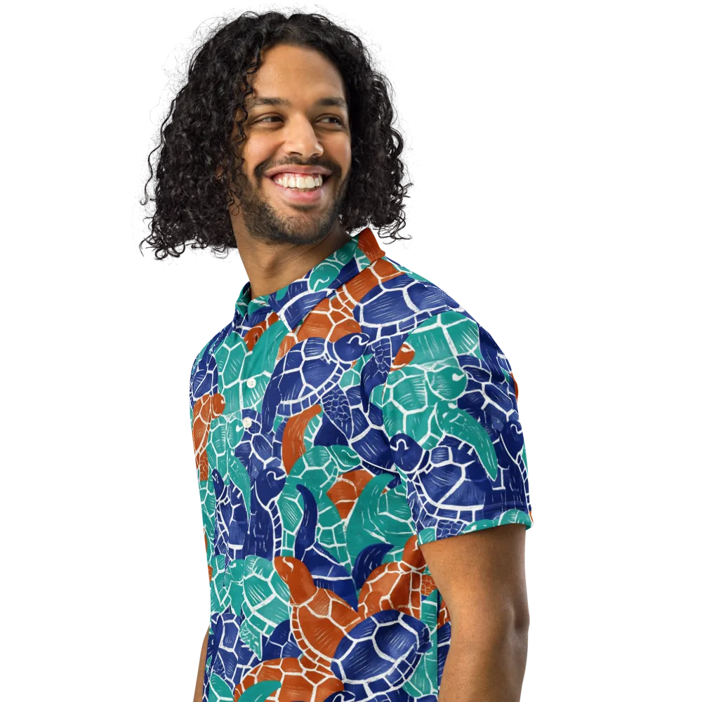 Indigo Shells on Men's Slim Fit Polo Shirt — Left Front