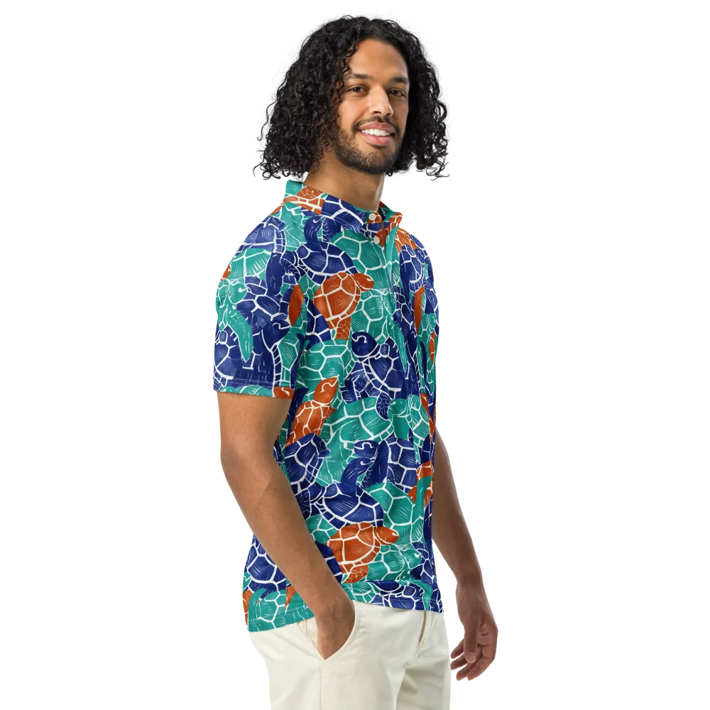 Indigo Shells on Men's Slim Fit Polo Shirt — Right Front