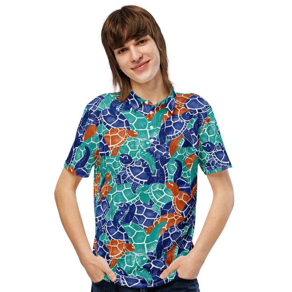 Indigo Shells on Men's Slim Fit Polo Shirt — Front