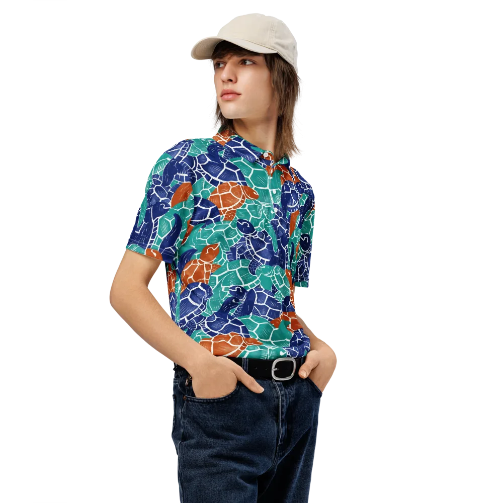 Indigo Shells on Men's Slim Fit Polo Shirt — Right Front