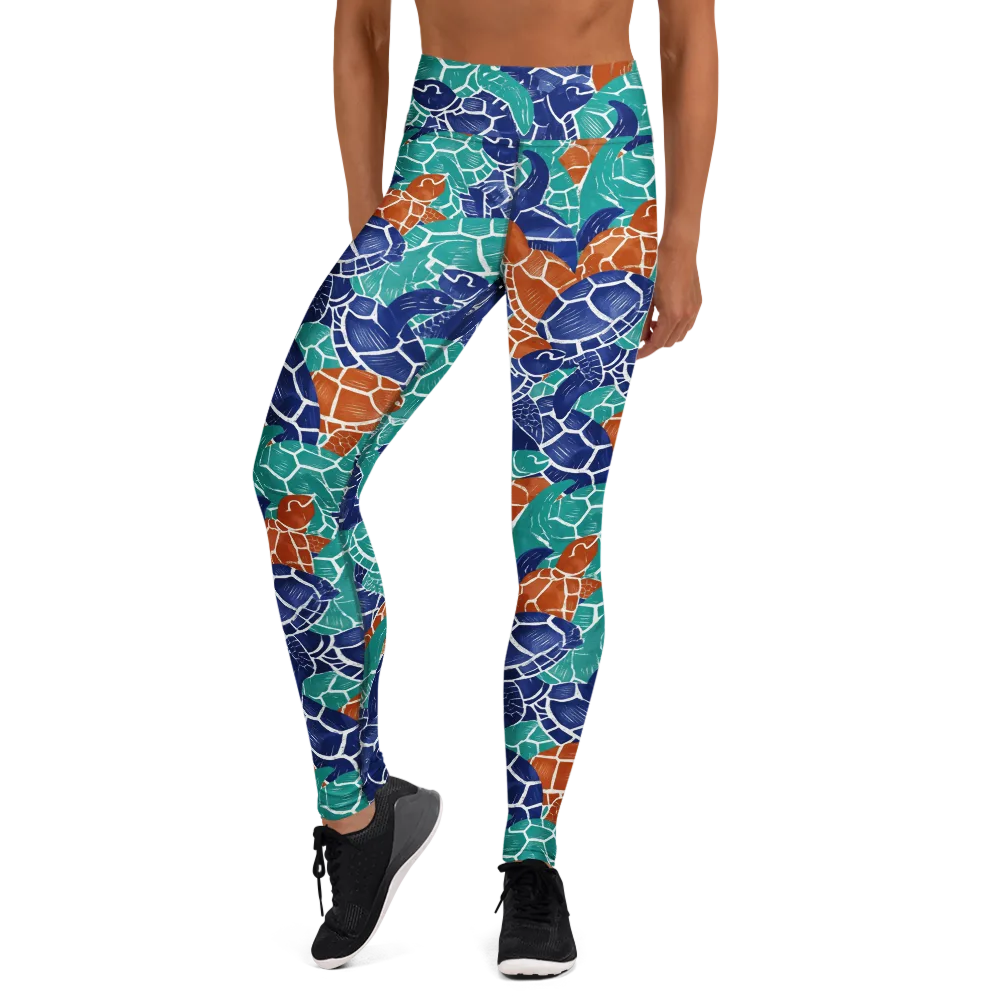 Indigo Shells on Yoga Leggings — Front