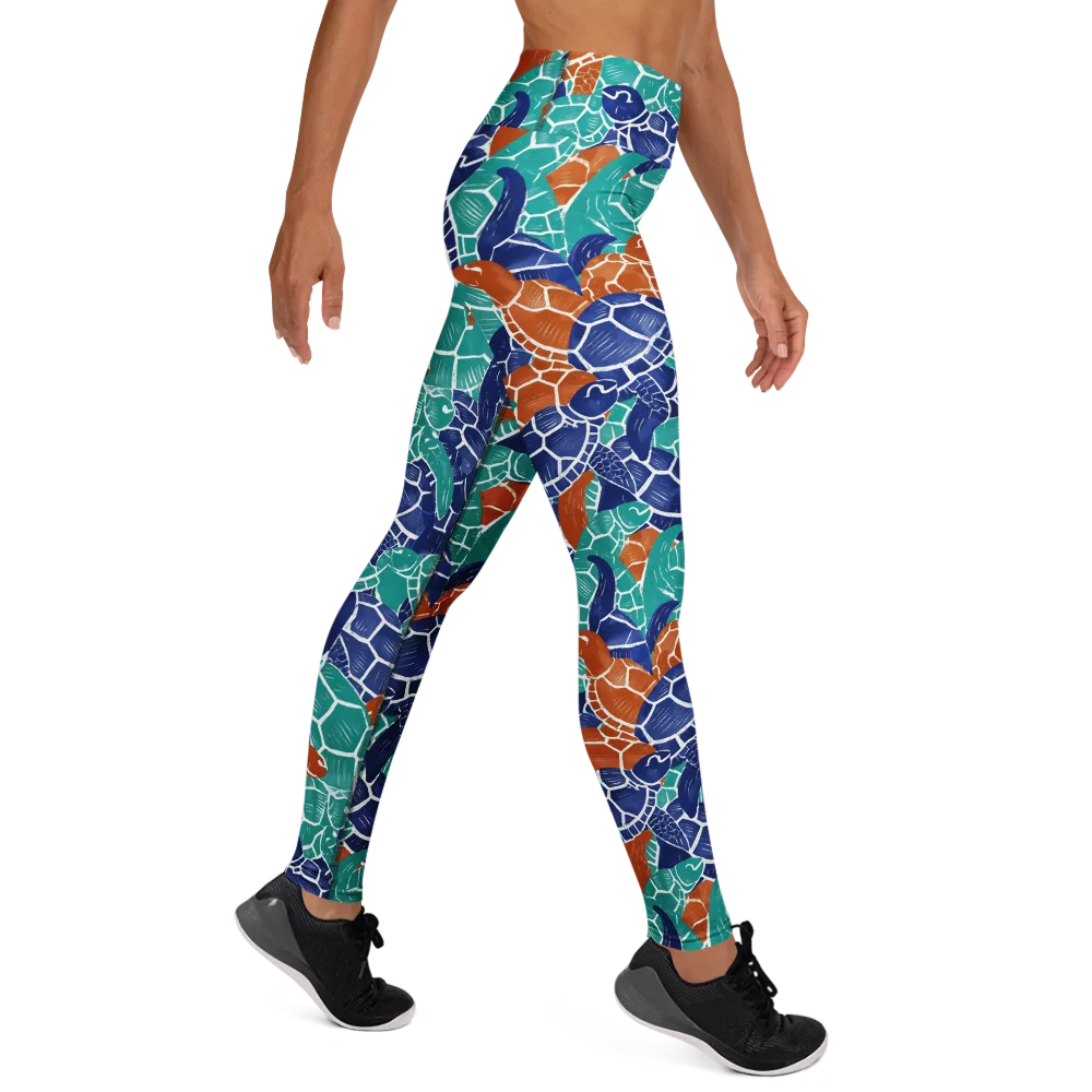 Indigo Shells on Yoga Leggings — Right