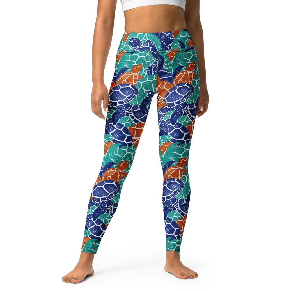 Indigo Shells on Yoga Leggings — Front