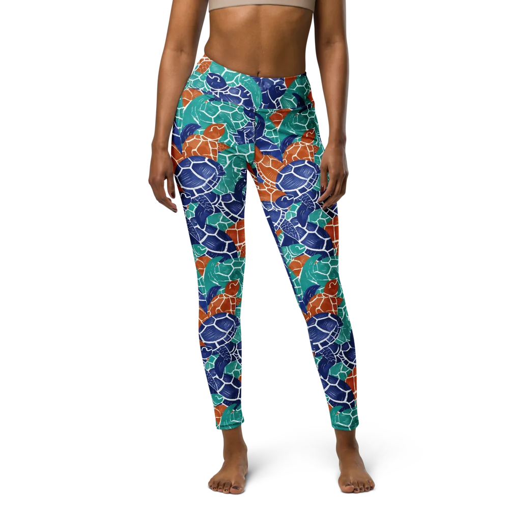 Indigo Shells on Yoga Leggings — Front