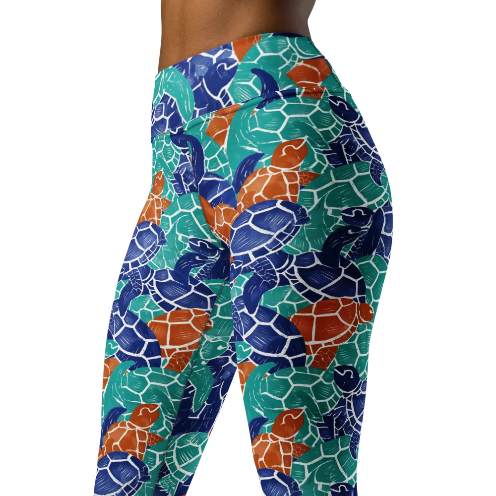Indigo Shells on Yoga Leggings — Left Front