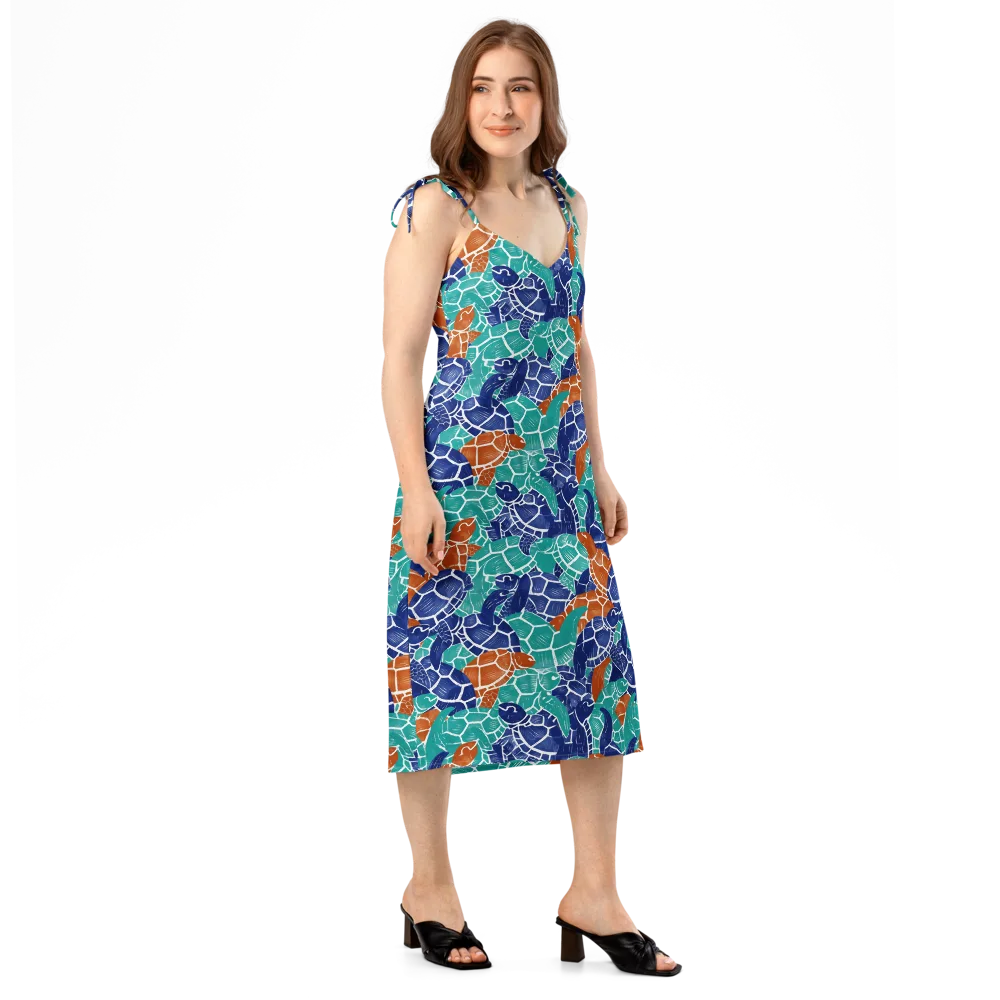 Indigo Shells on Slip Dress — Right Front