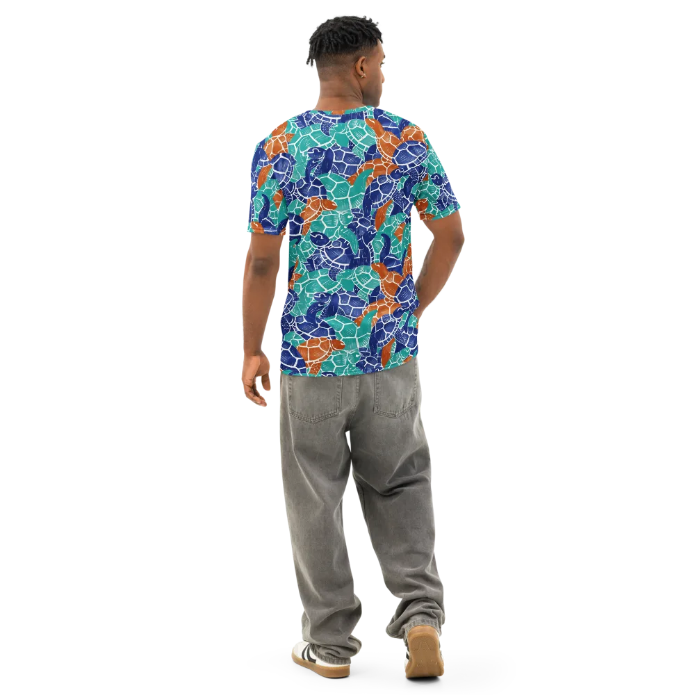 Indigo Shells on Men's Cotton Crew Neck T-Shirt — Back