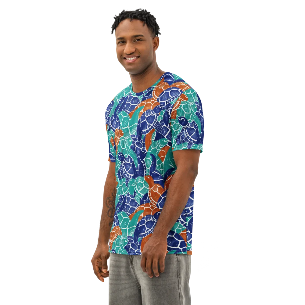 Indigo Shells on Men's Cotton Crew Neck T-Shirt — Left Front