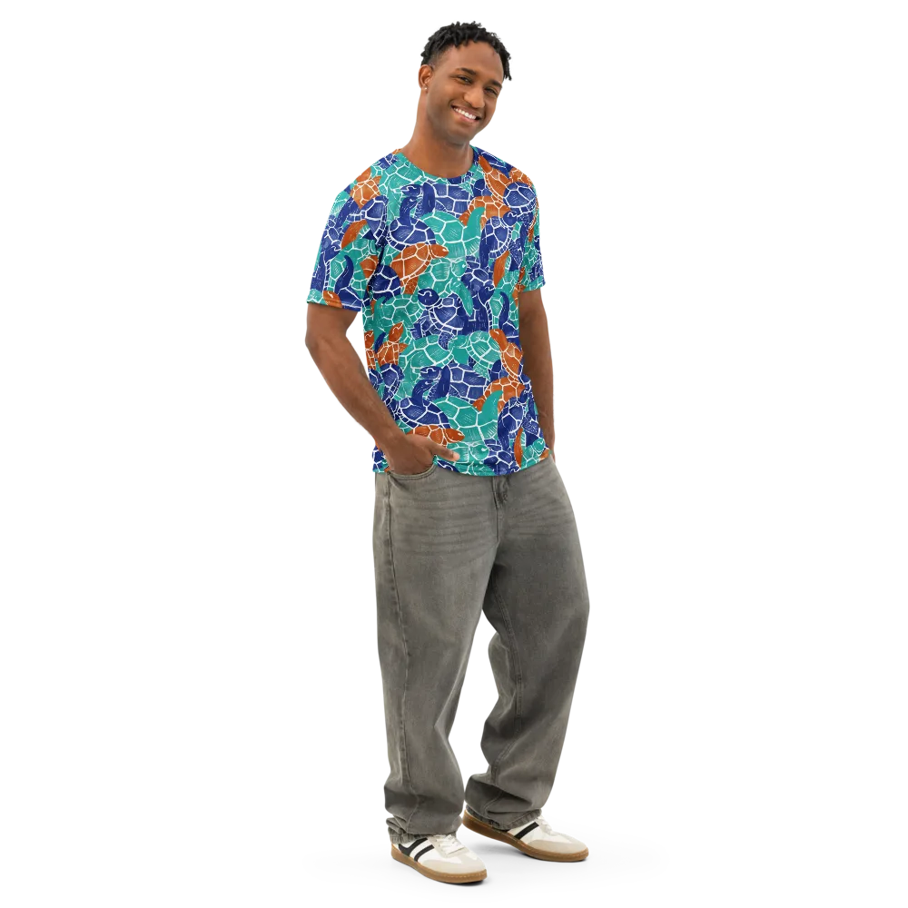 Indigo Shells on Men's Cotton Crew Neck T-Shirt — Right Front