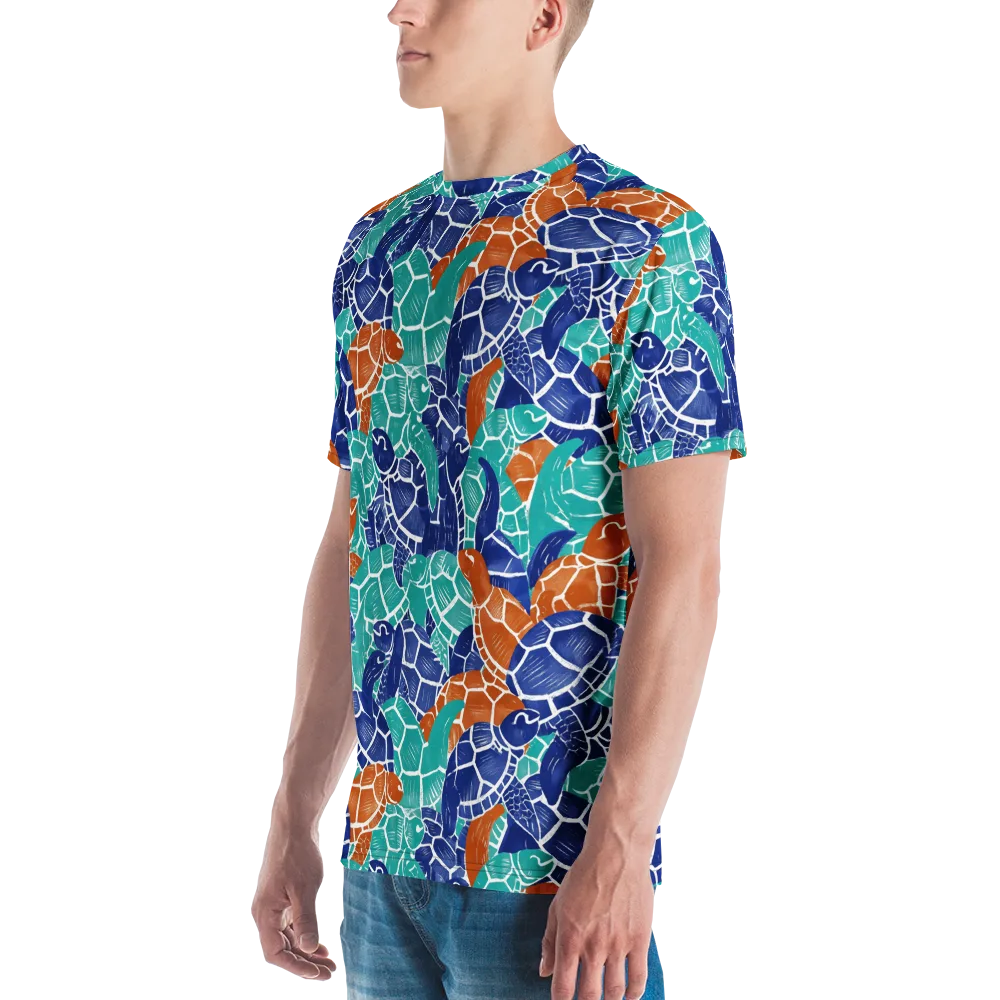 Indigo Shells on Men's Crew Neck T-Shirt — Left