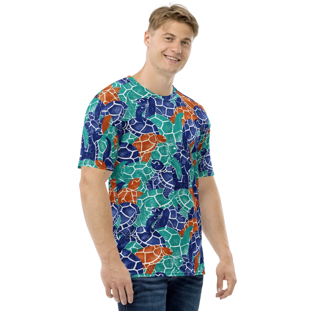 Indigo Shells on Men's Crew Neck T-Shirt — Right