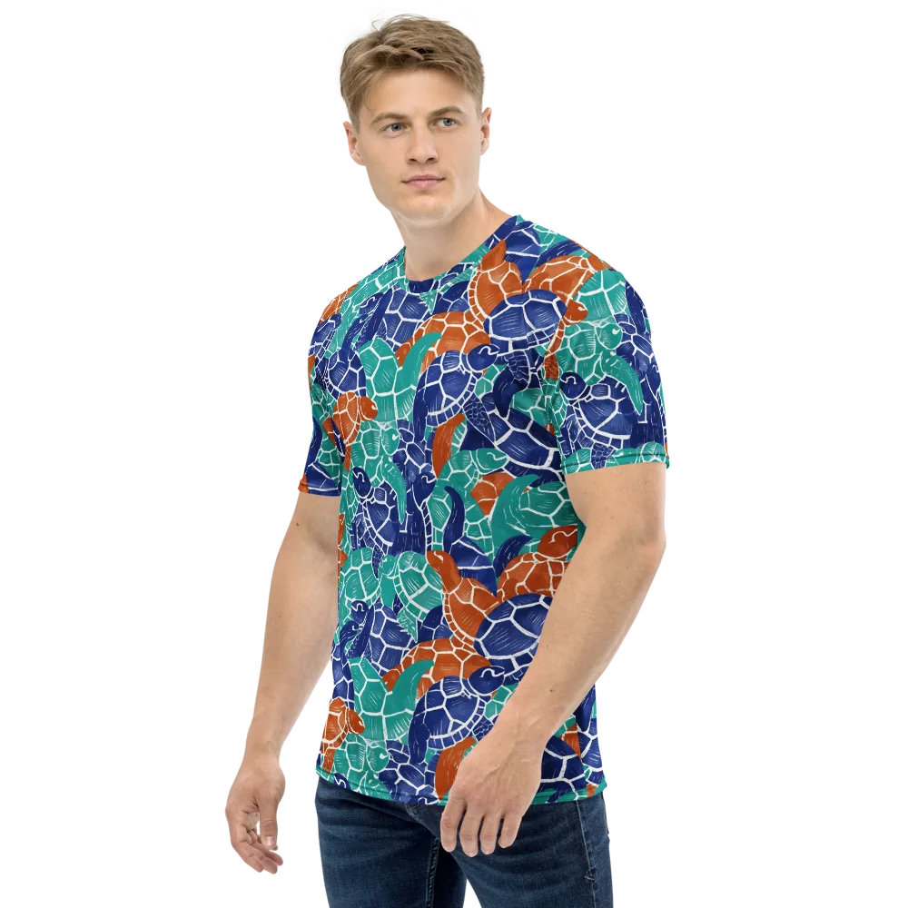 Indigo Shells on Men's Crew Neck T-Shirt — Left