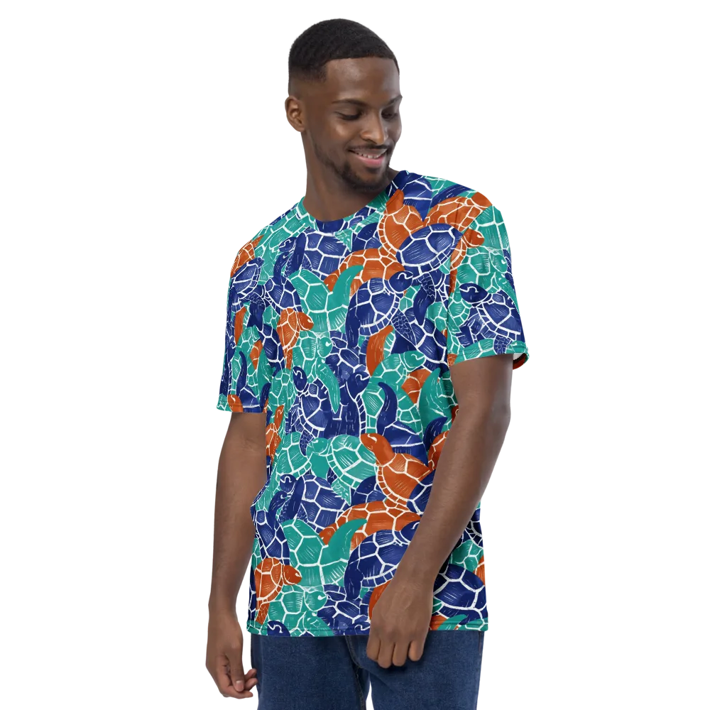 Indigo Shells on Men's Crew Neck T-Shirt — Left