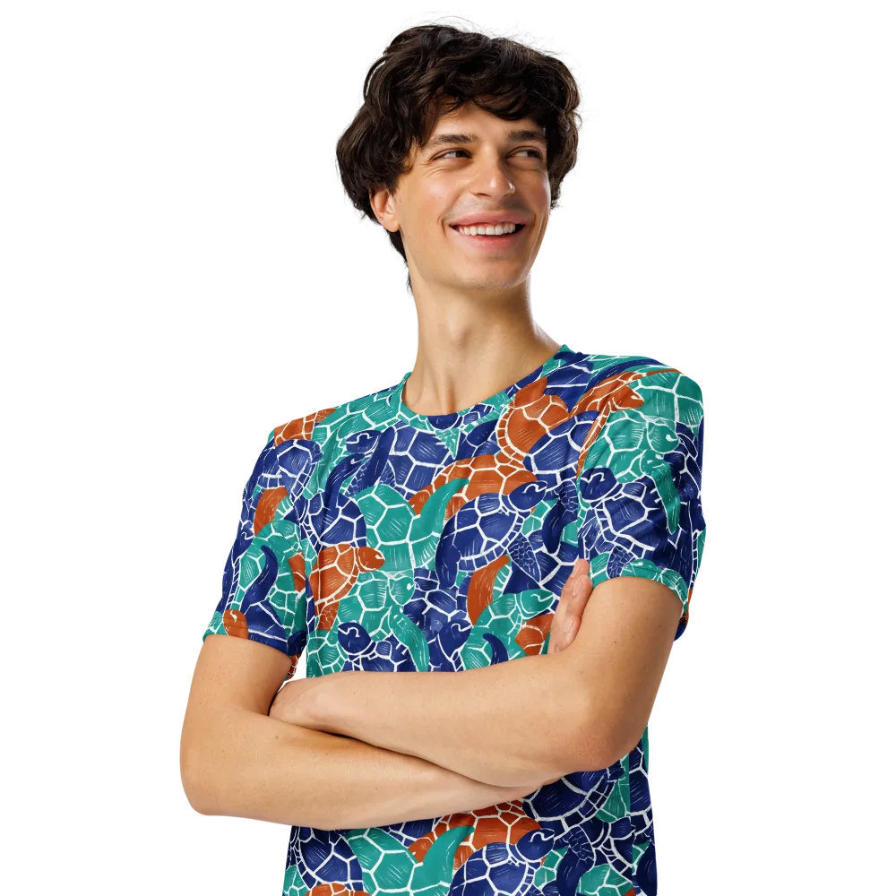 Indigo Shells on Men's Crew Neck T-Shirt — Left Front