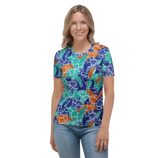 Indigo Shells on a Women's Crew Neck T-Shirt