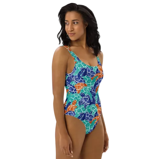 Indigo Shells on a One-Piece Swimsuit