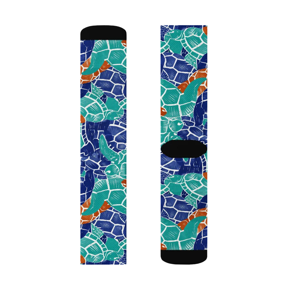 Indigo Shells on Socks — Left Sock
