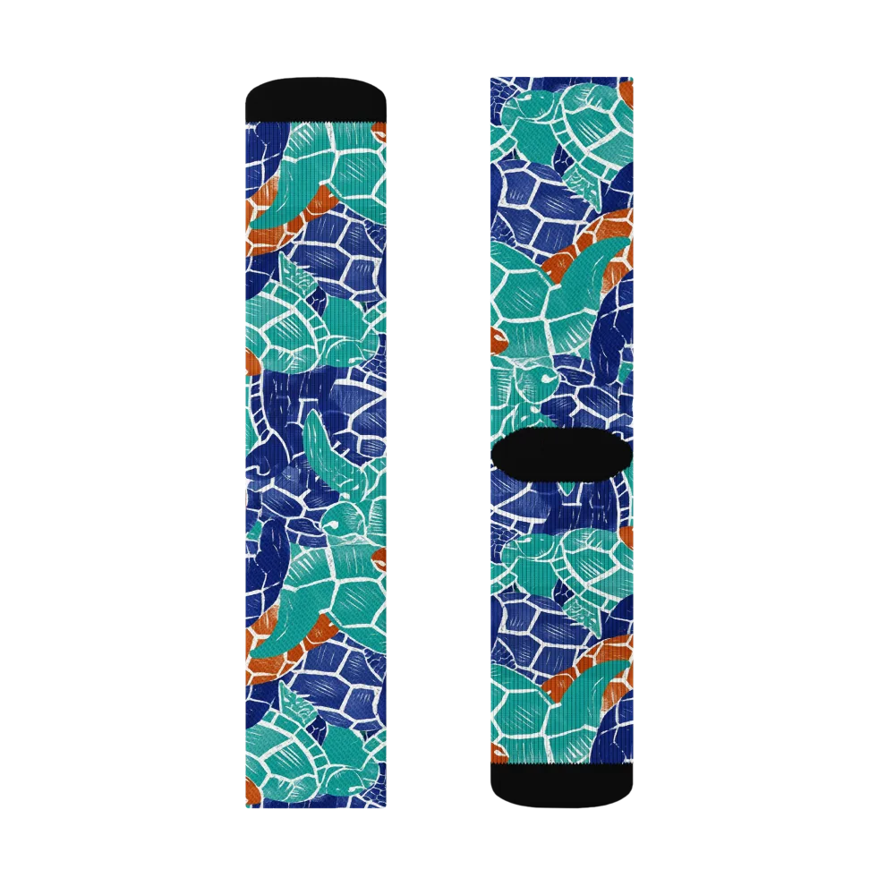 Indigo Shells on Socks — Right Sock