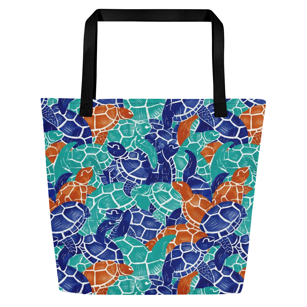 Indigo Shells on Large Tote Bag W/ Pocket — Front