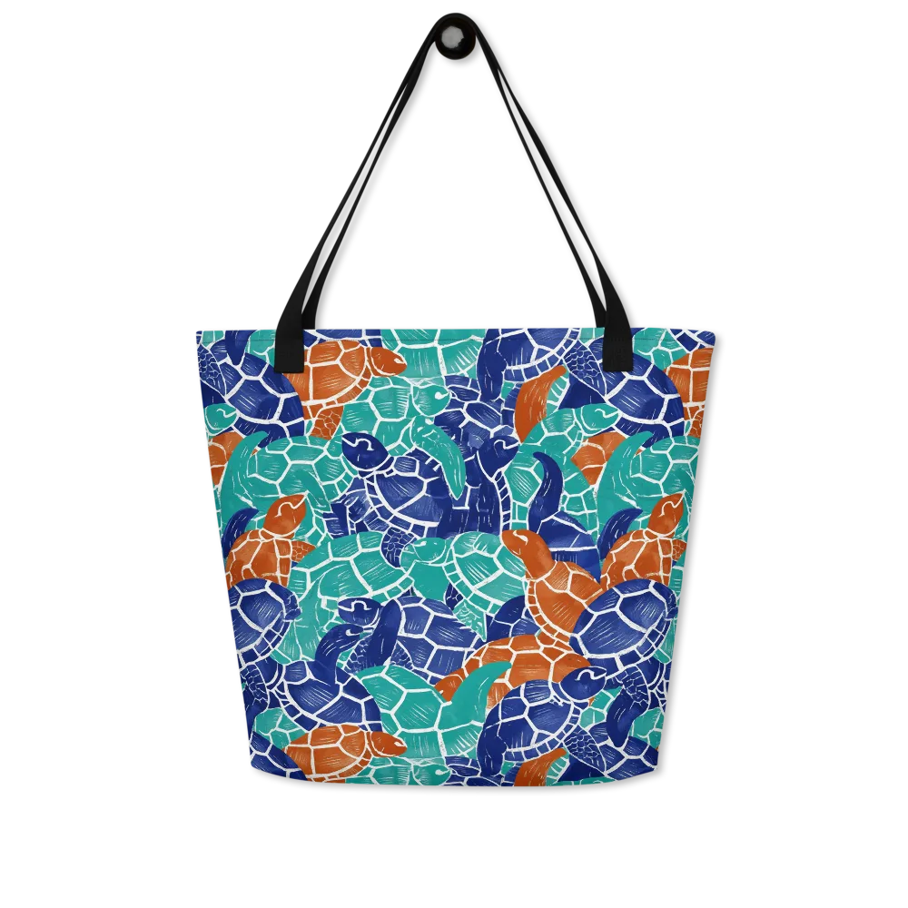 Indigo Shells on Large Tote Bag W/ Pocket — Front