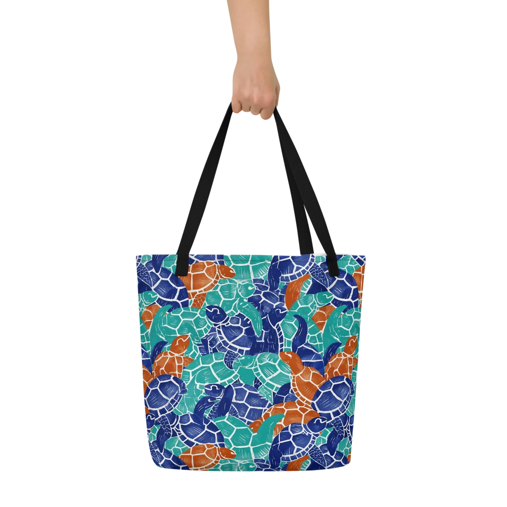 Indigo Shells on Large Tote Bag W/ Pocket — Front
