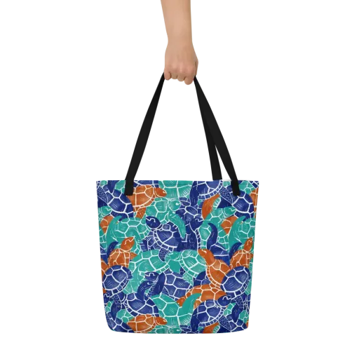 Indigo Shells on a Large Tote Bag W/ Pocket