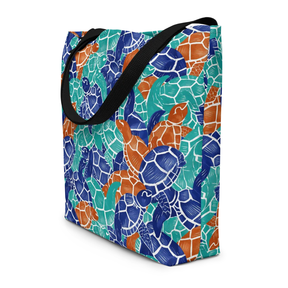 Indigo Shells on Large Tote Bag W/ Pocket — Front