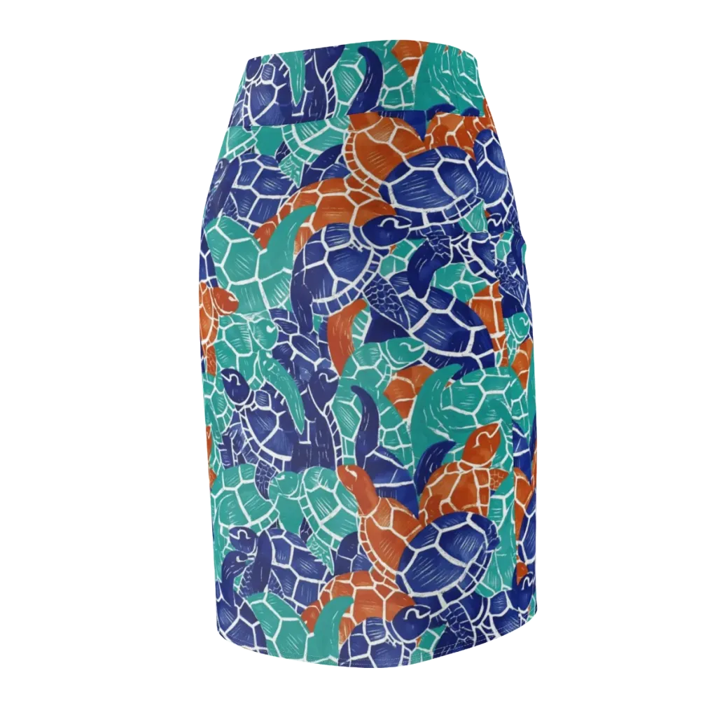 Indigo Shells on Pencil Skirt — Back Side