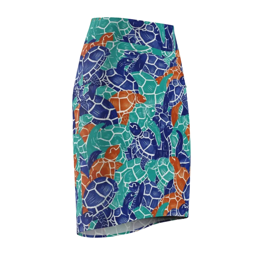 Indigo Shells on Pencil Skirt — Front Side