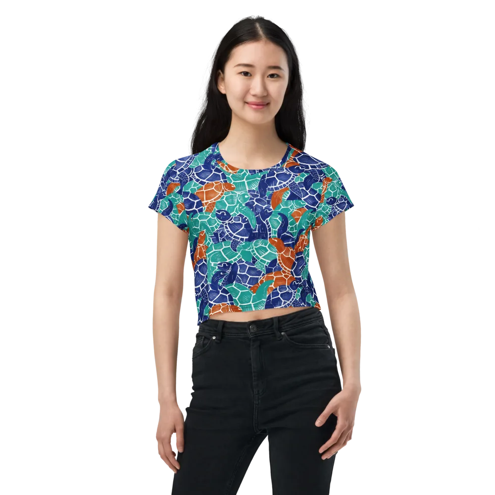 Indigo Shells on Crop Tee — Front