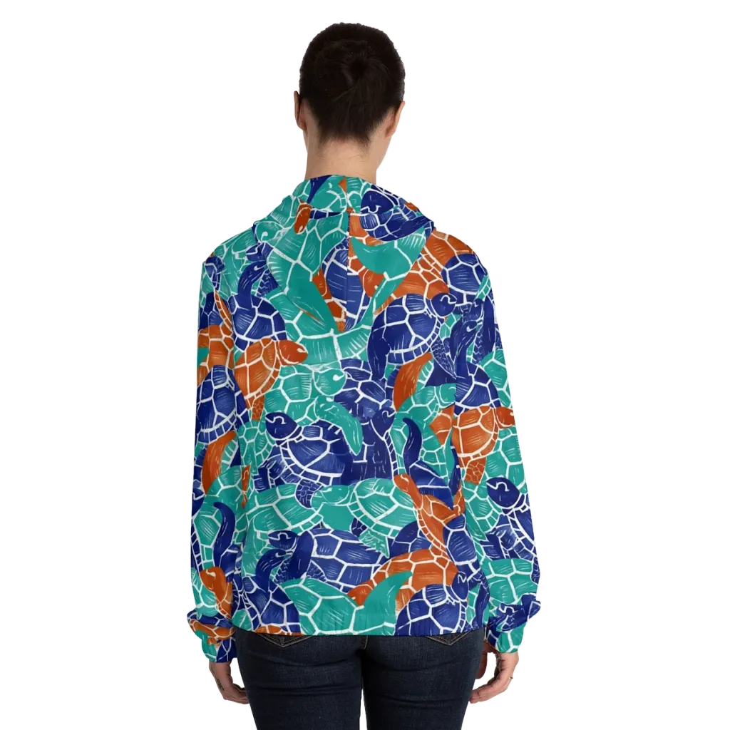 Indigo Shells on Women's Full-Zip Hoodie — Back On Person
