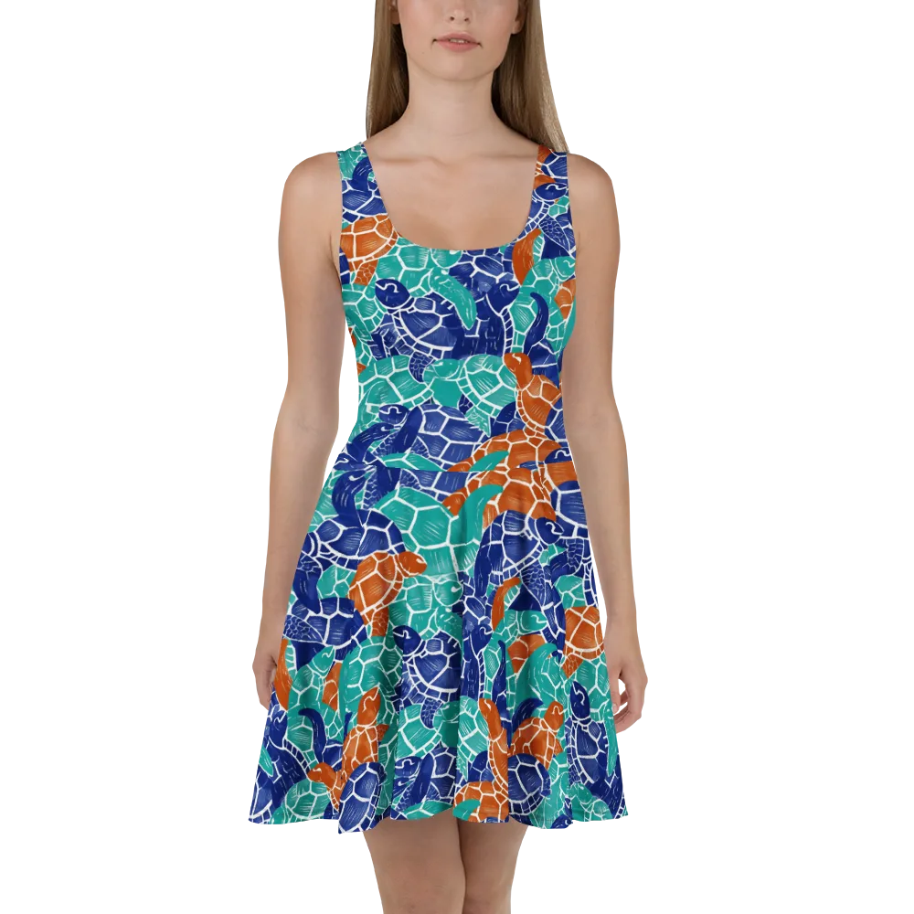 Indigo Shells on Skater Dress — Front