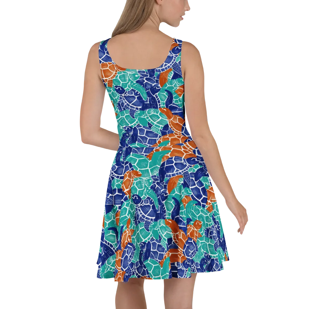 Indigo Shells on Skater Dress — Back
